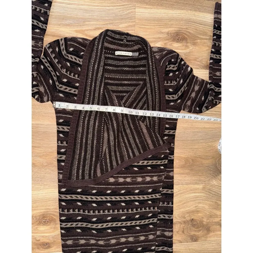 ALICE+OLIVIA Wool Cashmere Open Front Brown Multi Cascading Cardigan - Size S